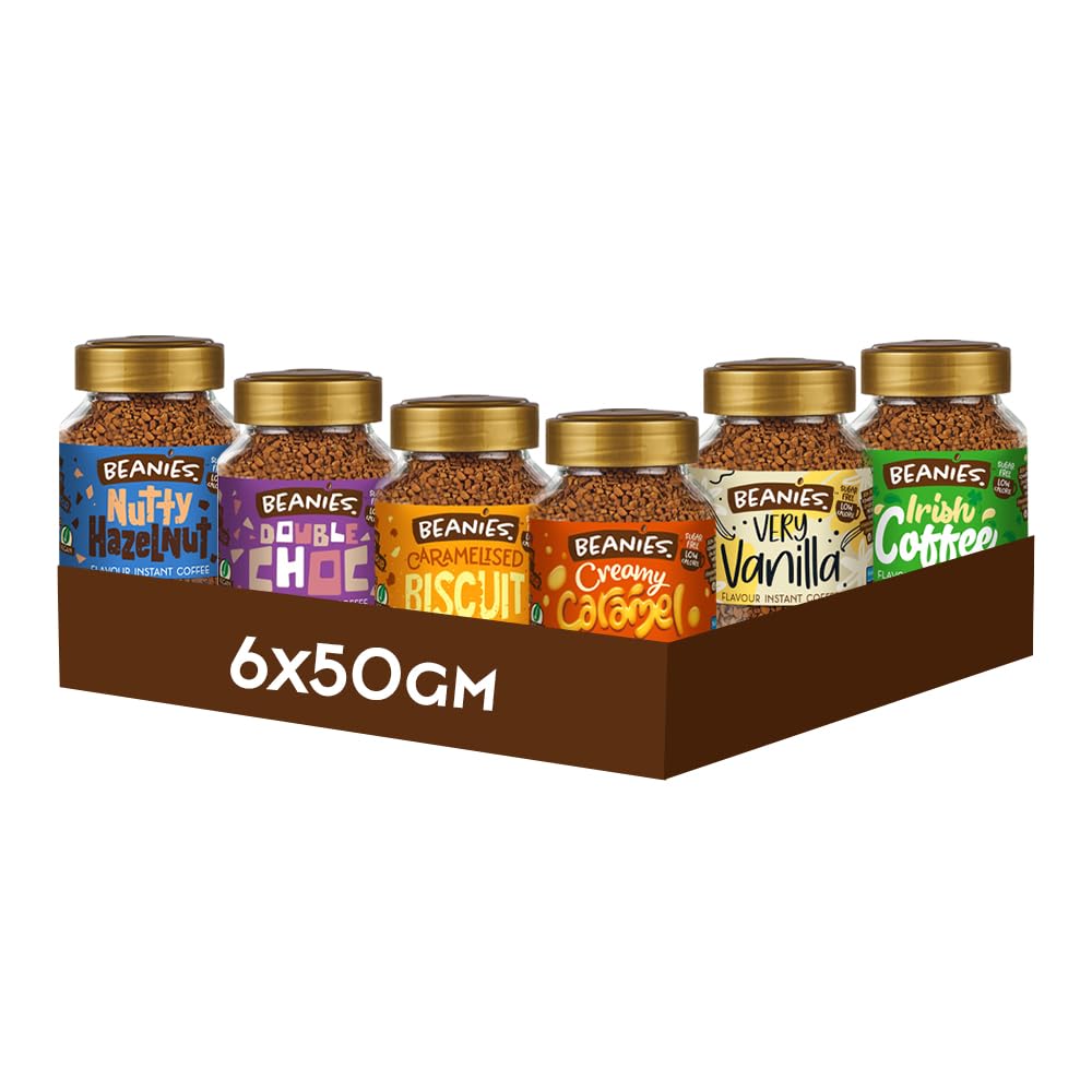 Beanies - Classic Starter Pack, Signature Flavoured Coffee Combo, 6 x 50g (300g), Vegan, Premium Taste, Freeze-Dried, Easy to Brew, Rich in Flavour, Low-Calorie, Sugar-Free
