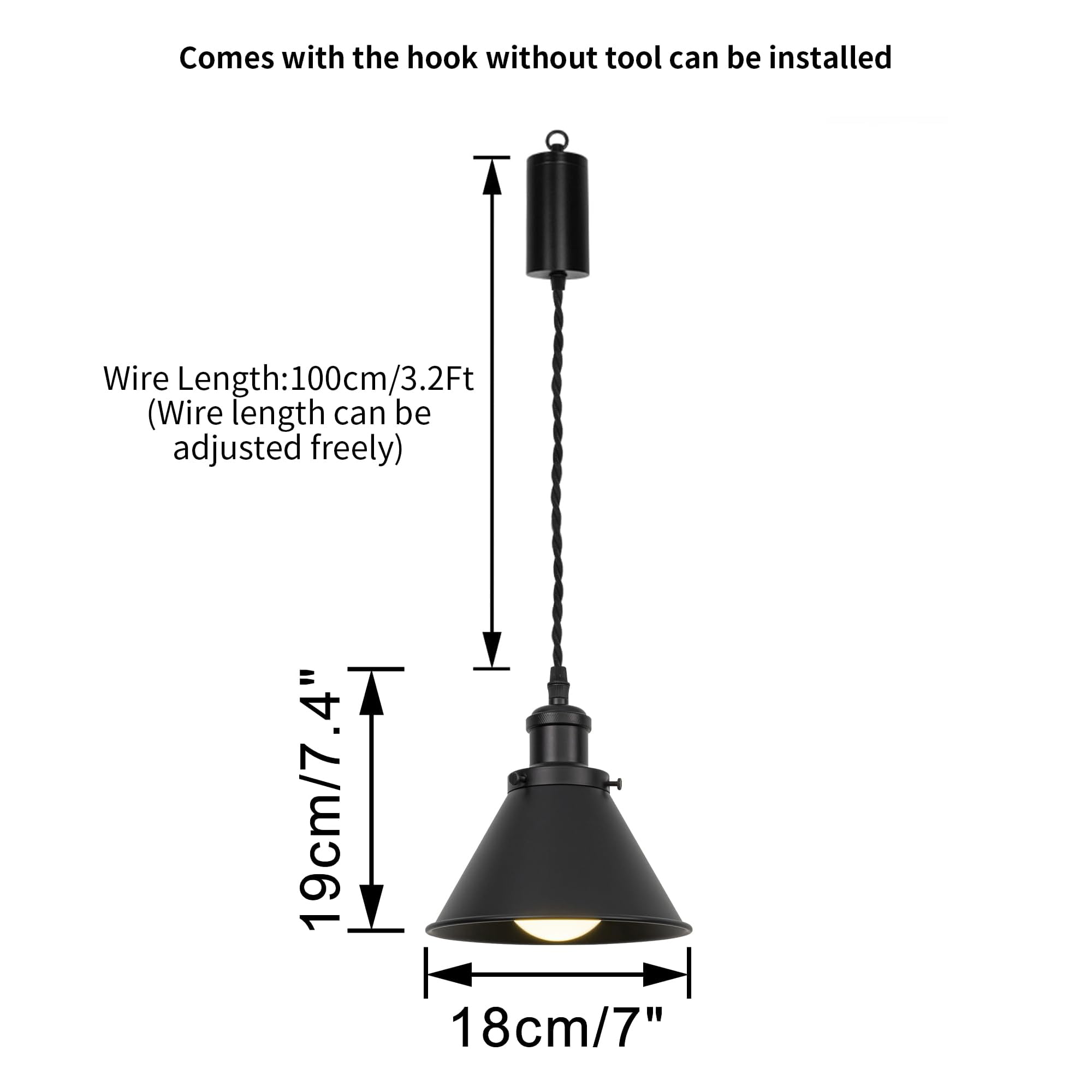 Dimmbare Hängelampe mit Batterie Innen,2er-Satz Retro Hängeleuchte Batteriebetriebene Lampe, Pendelleuchte ohne Strom Stromanschluss für Küche Nachttischcafé, Schwarz TB0121