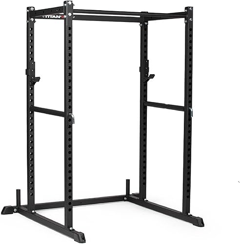 Titan Fitness T-2 Series - Estante de potencia corto de 71 pulgadas, capacidad de 850 libras, barra de dominadas delgada, seguridad de pasador y