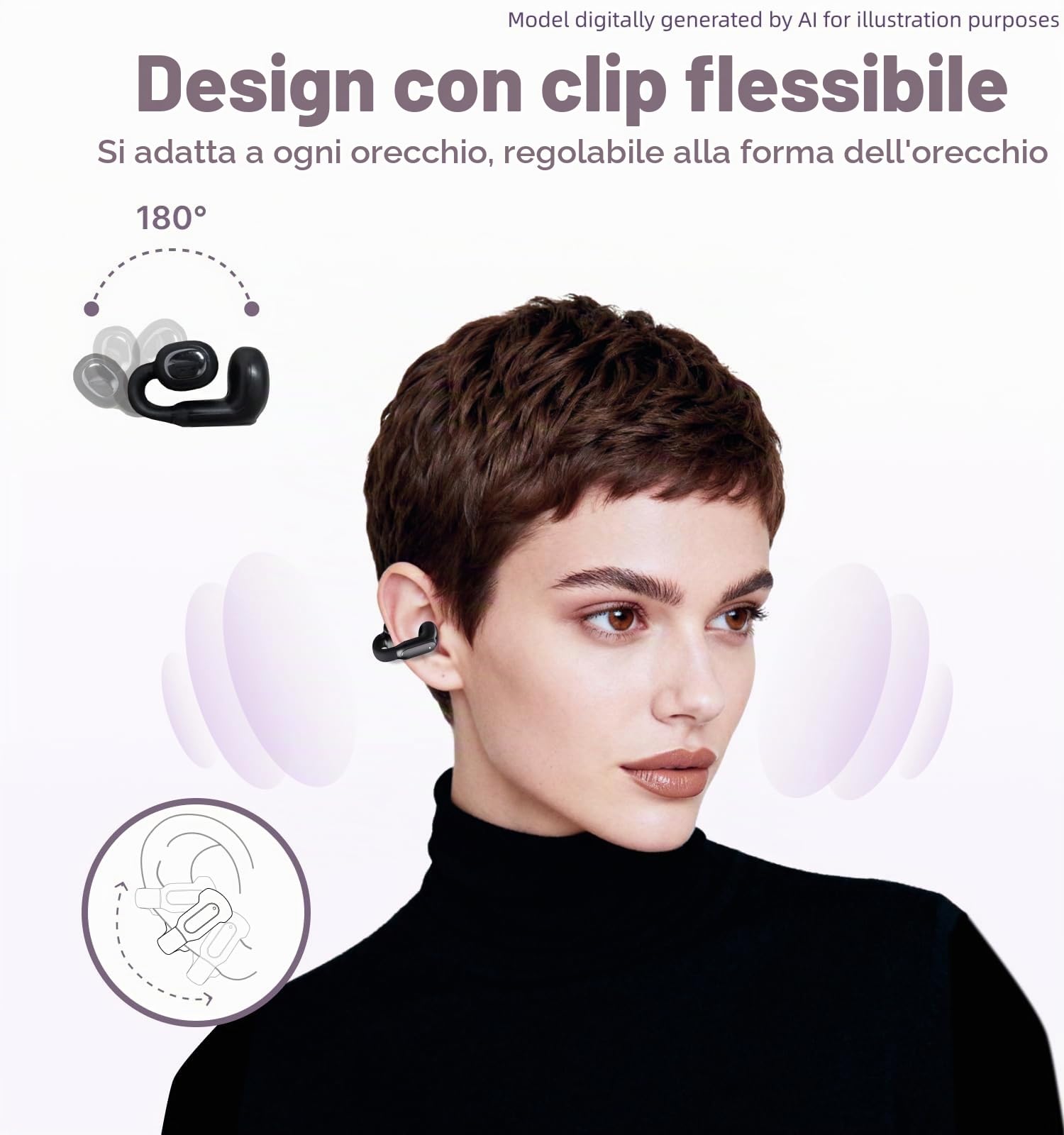Hmusic Cuffie Open Ear Bluetooth 6.0 con Clip