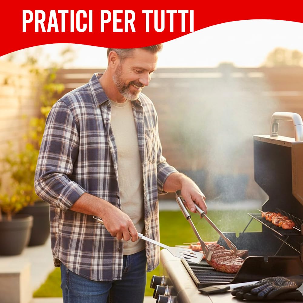 Set 9 Pezzi Utensili Barbecue Professionali in Acciaio Inox | Kit Accessori BBQ Completo, Con Custodia, Per Griglia, Camino, Forno, Grigliate da Giardino