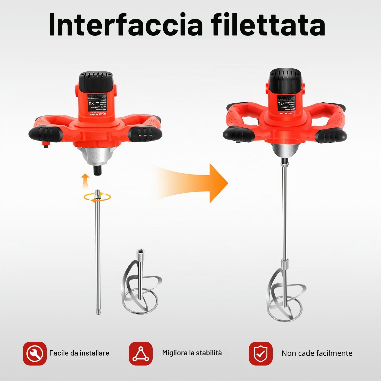 MINRS Agitatore per malta da 1500 W, mescolatore per calcestruzzo, malta a 6 marce, miscelatore per cemento, elettrico, per miscelare vernici, cemento, cemento
