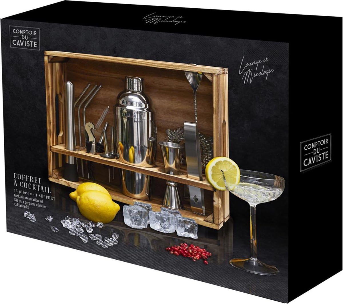 Set à cocktail de 15 pièces dans un emballage de présentation en bois élégant - Mélangez et servez les cocktails parfaits comme un professionnel