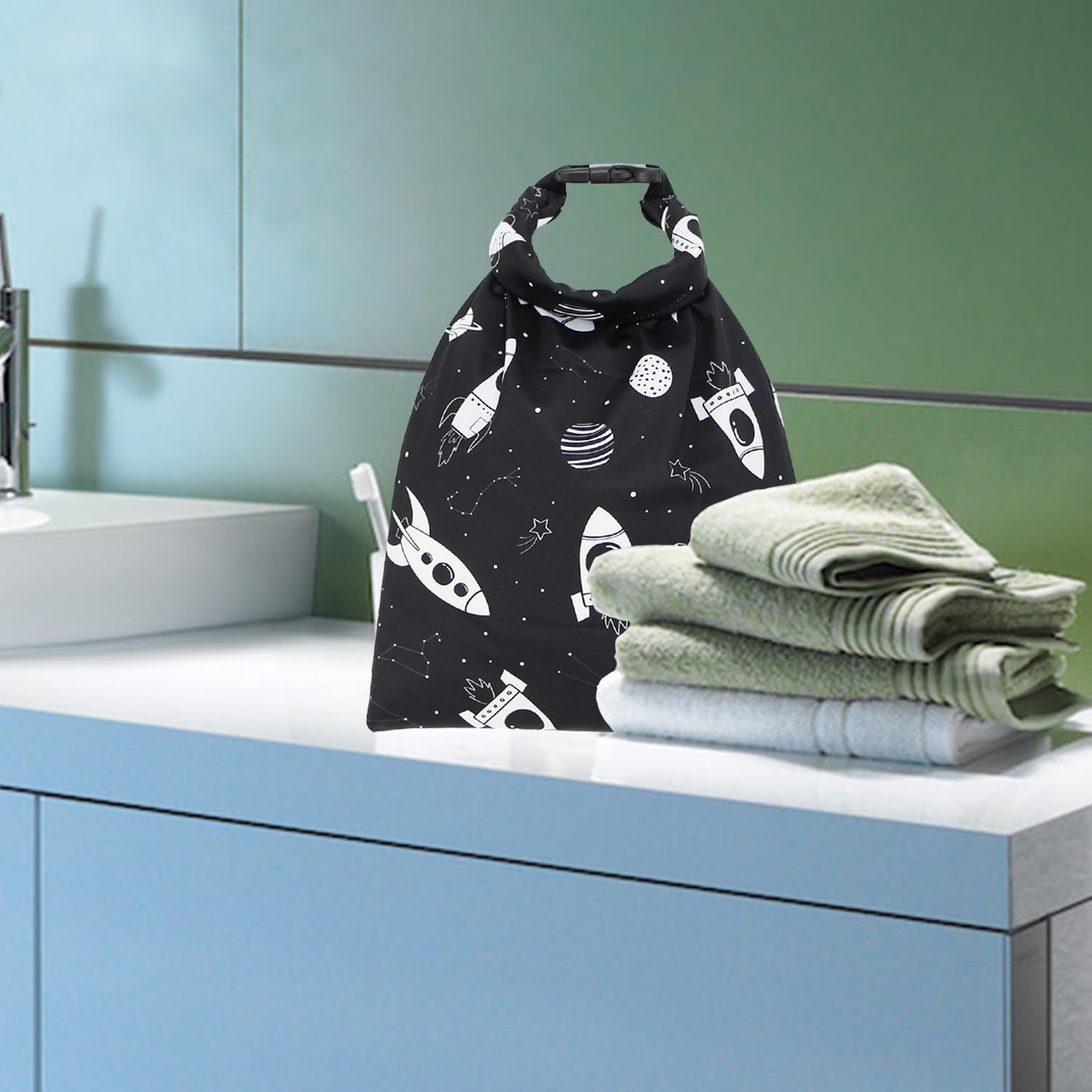 Borsa Impermeabile Umida/Secca con Fibbia Lavabile Riutilizzabile per Pannolini Umidi Costumi Bagnati Neri