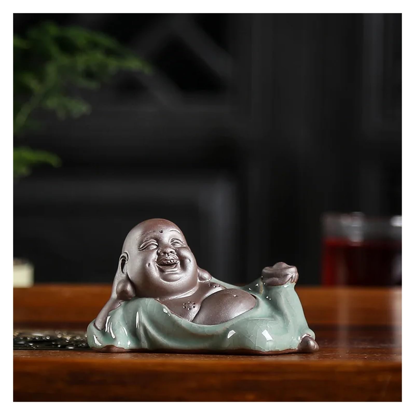 ENGENDER Kung Fu Tea Pet Desktop Statue Monk Tea Pet Handmade Zen Living Room Coffee Table Ceramic Decoration Set Accessories(06)