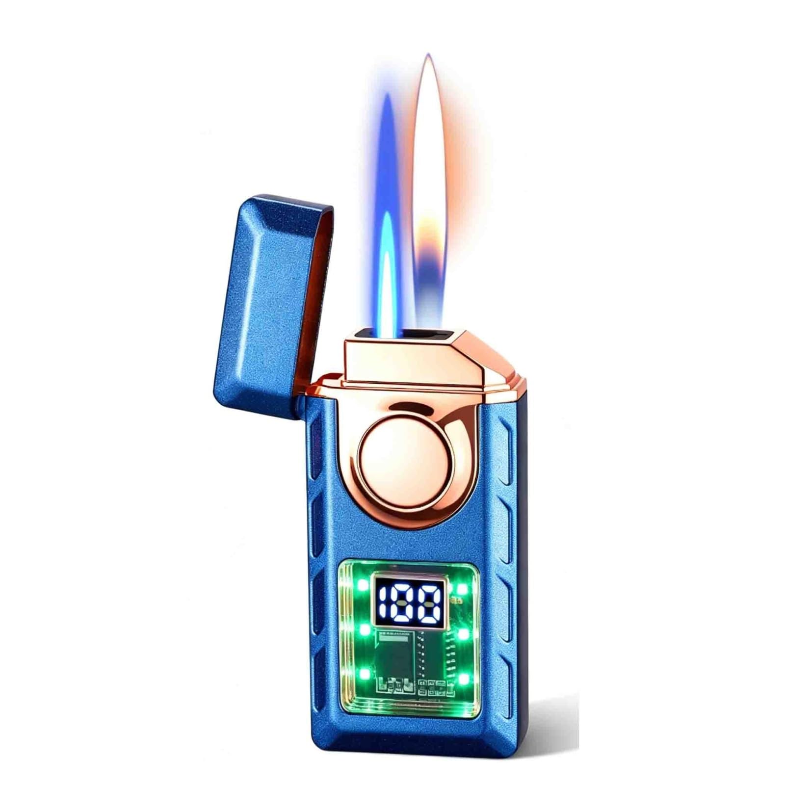 OGQBEAPC Voice-activated jet-flame lighter; butane torch lighter with adjustable, windproof blue flame; comes in an box—an for men.(B)