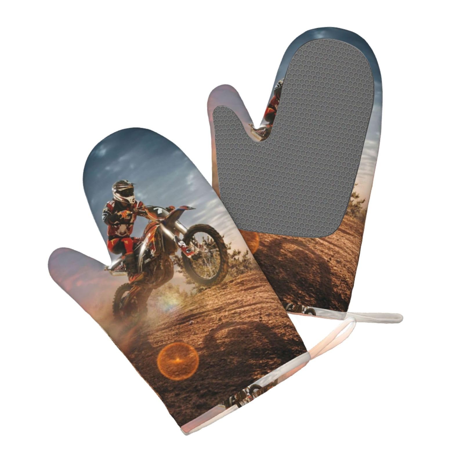 Aqrjlpo Women's Motocross Silicone Oven Mitts Set 2Pcs, Printed Heat Resistant Non-Slip Silicone Oven Gloves For Kitchen Cooking Baking Microwave