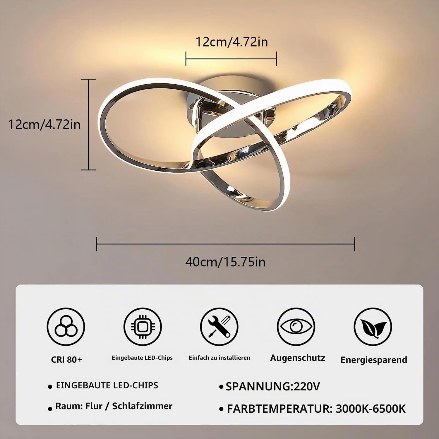 DELIPOP LED Deckenlampe Dimmbar, 36W Deckenleuchte Modern mit Fernbedienung | Verchromt Wandbeleuchtung für Wohnzimmer Schlafzimmer Esszimmer Balkon
