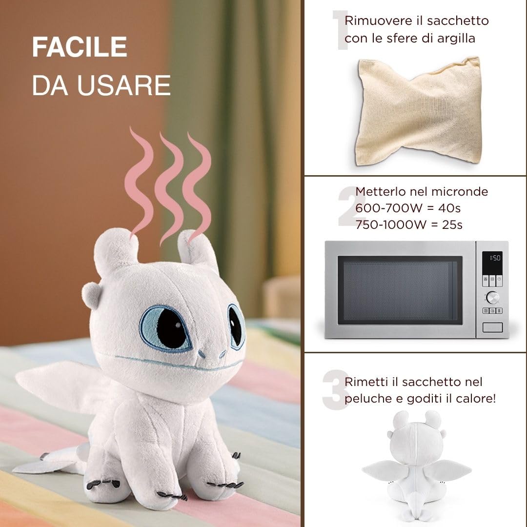 BIOSYNEX - Peluche Scaldacuore Riscaldabile con Sfere di Argilla - Dragon Trainer - Peluche Benessere Lavabile in Lavatrice - Calore Piacevole e Confortevole - Fin Dalla Nascita (Furia Chiara)