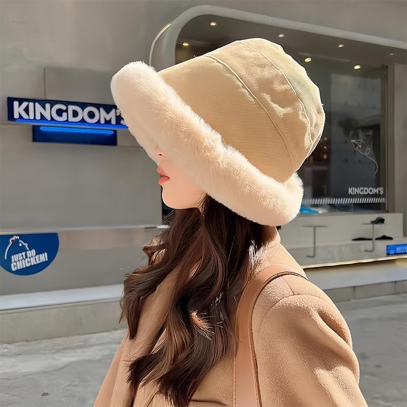 Winter Fur Bucket Hat, Unisex Warm Fluffy Fisherman Fuzzy Bucket Hat
