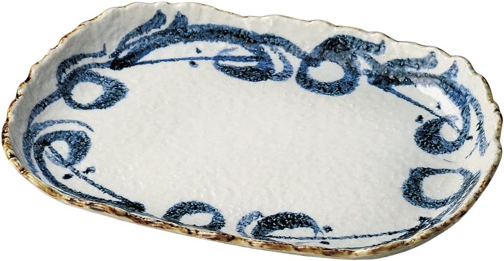 Yamashita Craft 14046040 Wave Arabesque Shakuji Plate, 14.6 x 10.4 inches (37 x 26.5 cm)