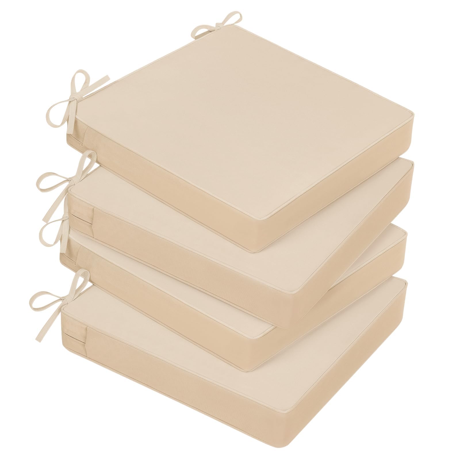 Photo 1 of Basic Beyond Outdoor Chair Cushions for Patio Furniture, Waterproof Outdoor Seat Cushions Set of 4 19 x 19, Patio Chair Cushions Set of 4 with Ties and Handle, Beige White