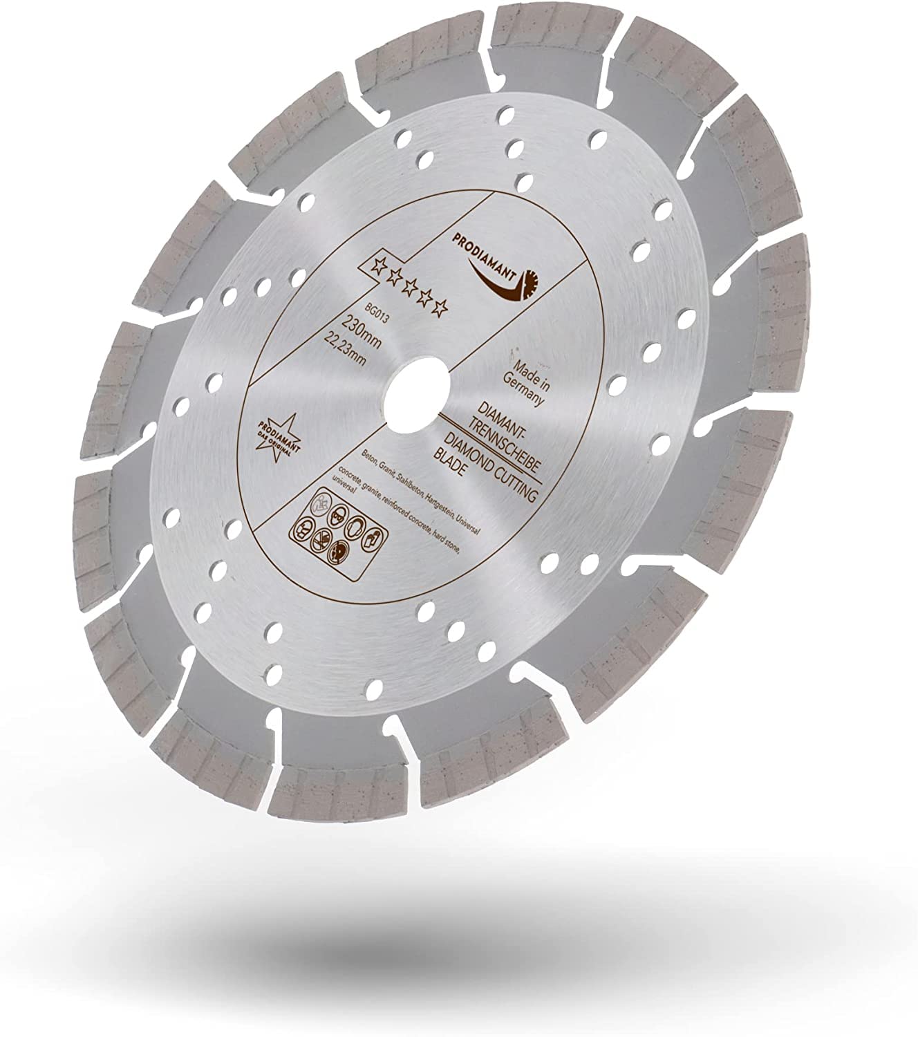 PRODIAMANT disco da taglio diamantato professionale per calcestruzzo granito Oxx 230 mm x 22,2 mm Made in Germany saldato al laser