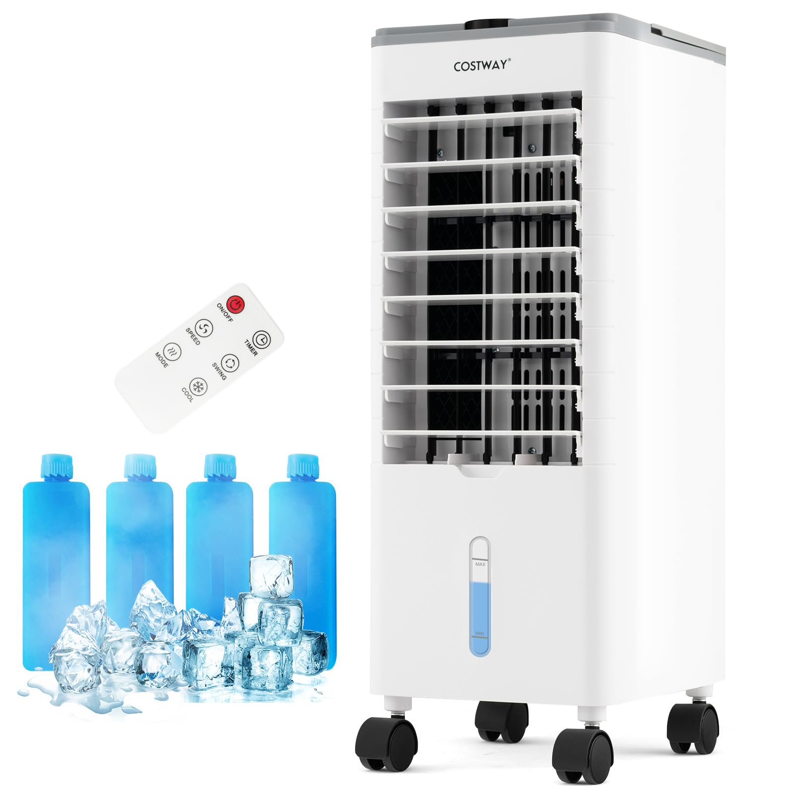 COSTWAY - Refrigerador de aire silencioso 4 en 1, aire acondicionado móvil sin evacuación 60 W, temporizador 12 h, ventilador, humidificador, bajo consumo (gris)