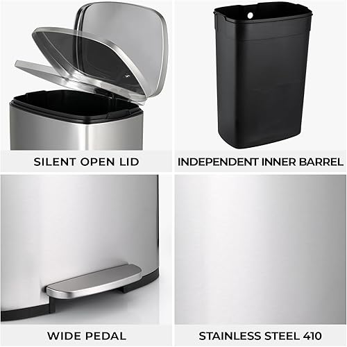 Miniatura 7 de Cubo de basura de cocina de 8 galones, papelera de reciclaje o basura de 30 L, cesta de basura de acero inoxidable cepillado, cubo de basura de
