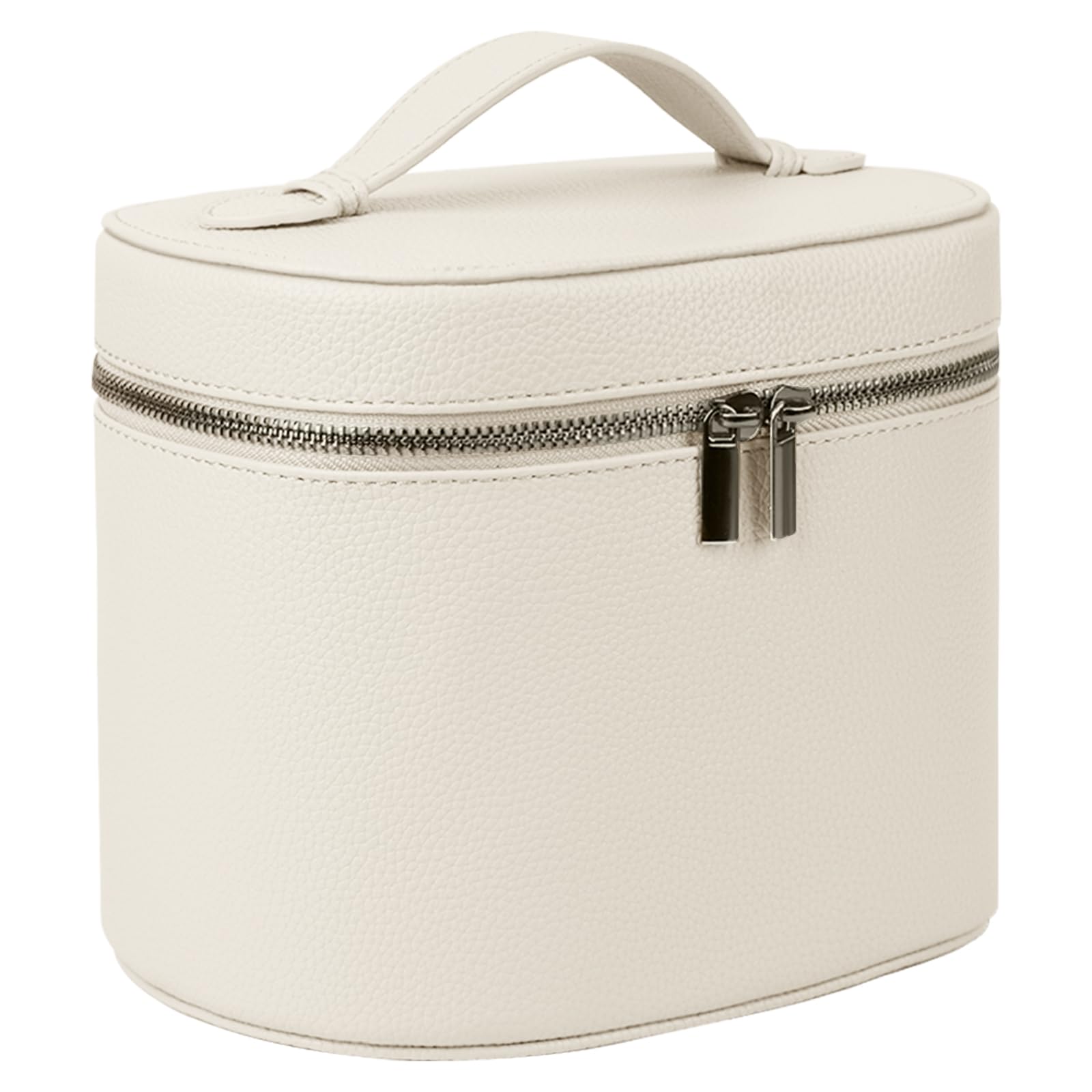Neceser Maquillaje de Cuero PU Impermeable, Neceser Viaje para Mujer Grande, Maletín de Cosméticos Portátil, Bolsa de Maquillaje Organizador con Divisor Desmontable y Doble Cremallera (Blanco)