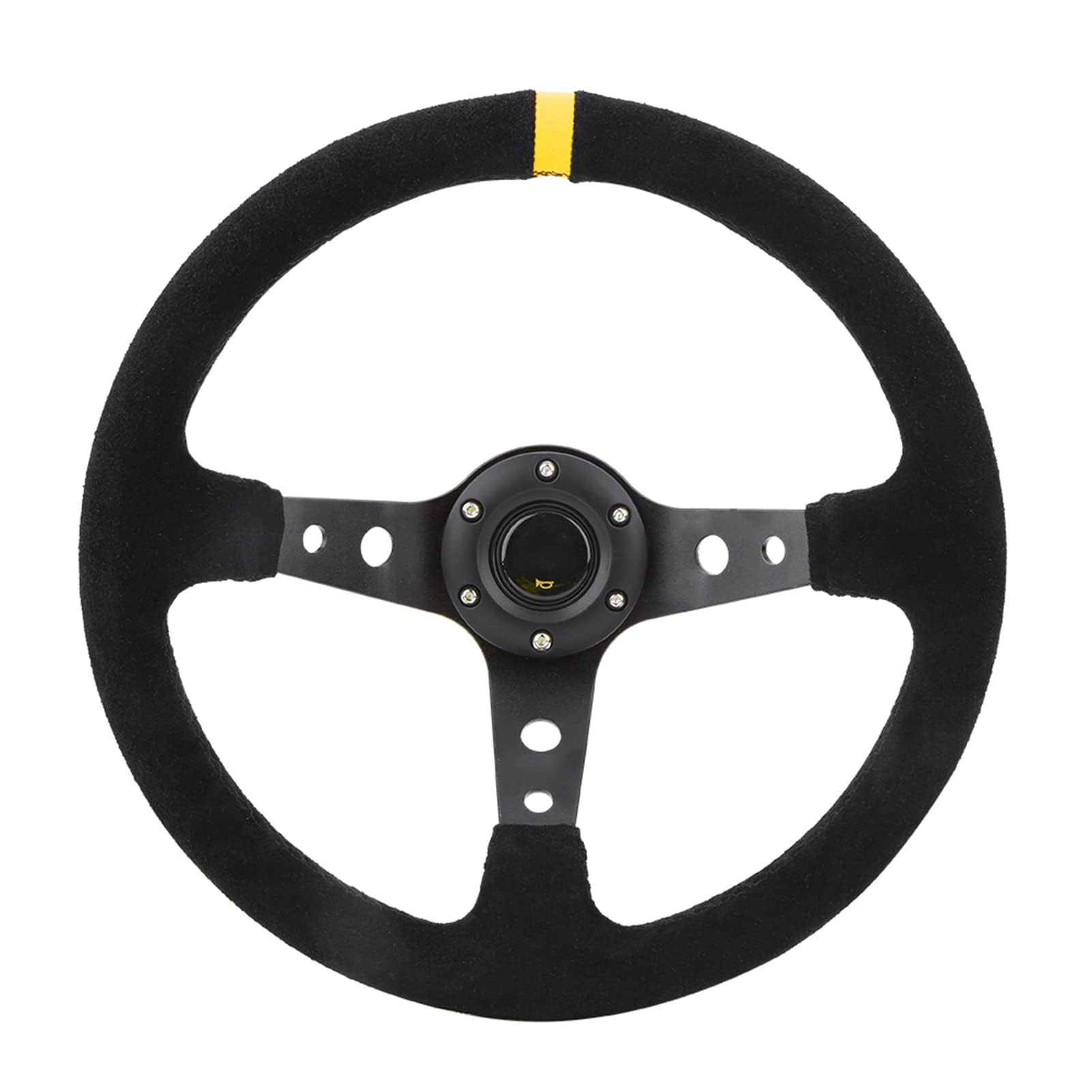 Ejoyous Volante de Carreras Universal de 14 Pulgadas, Marco de Aluminio, Cuero Napped, Agarre Fuerte para Coches y Vehículos de Carreras (YELLOW)