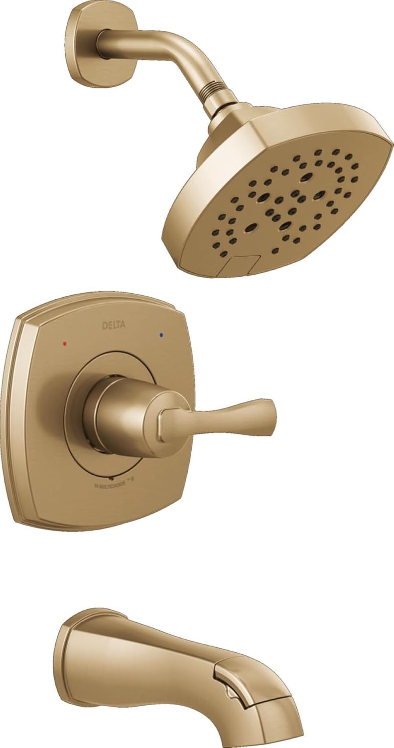 Delta Faucet Stryke 14 Series Single-Function Gold H2Okinetic Tub and Shower Faucet, Valve Trim Kit, Shower Handle, Delta Shower Trim Kit, Lumicoat Champagne Bronze T14476-CZ-PR (Valve Not Included)