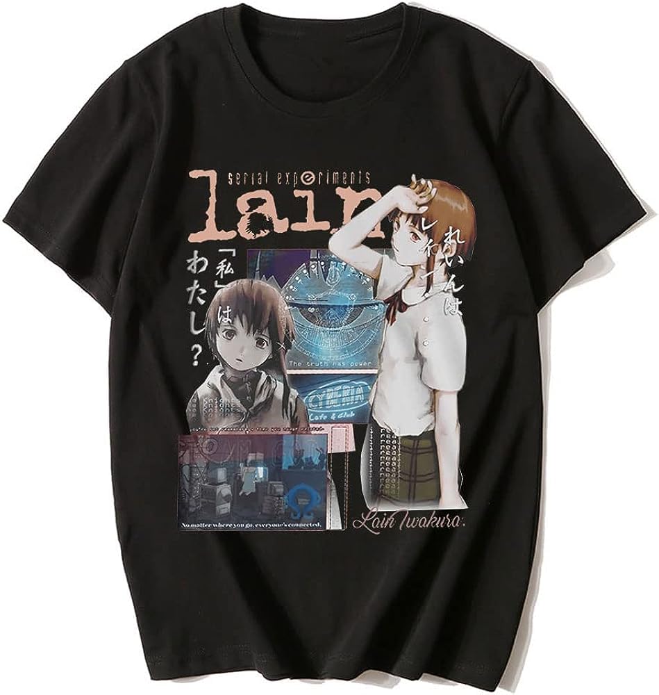 Yi Jan Men's Colour29 Manga Tv Serial Experits Lain T-Shirt Iwakura Sci Fi Wo's Short Sleeve Oversized T-Shirts Streetwear Tops Black 3XL
