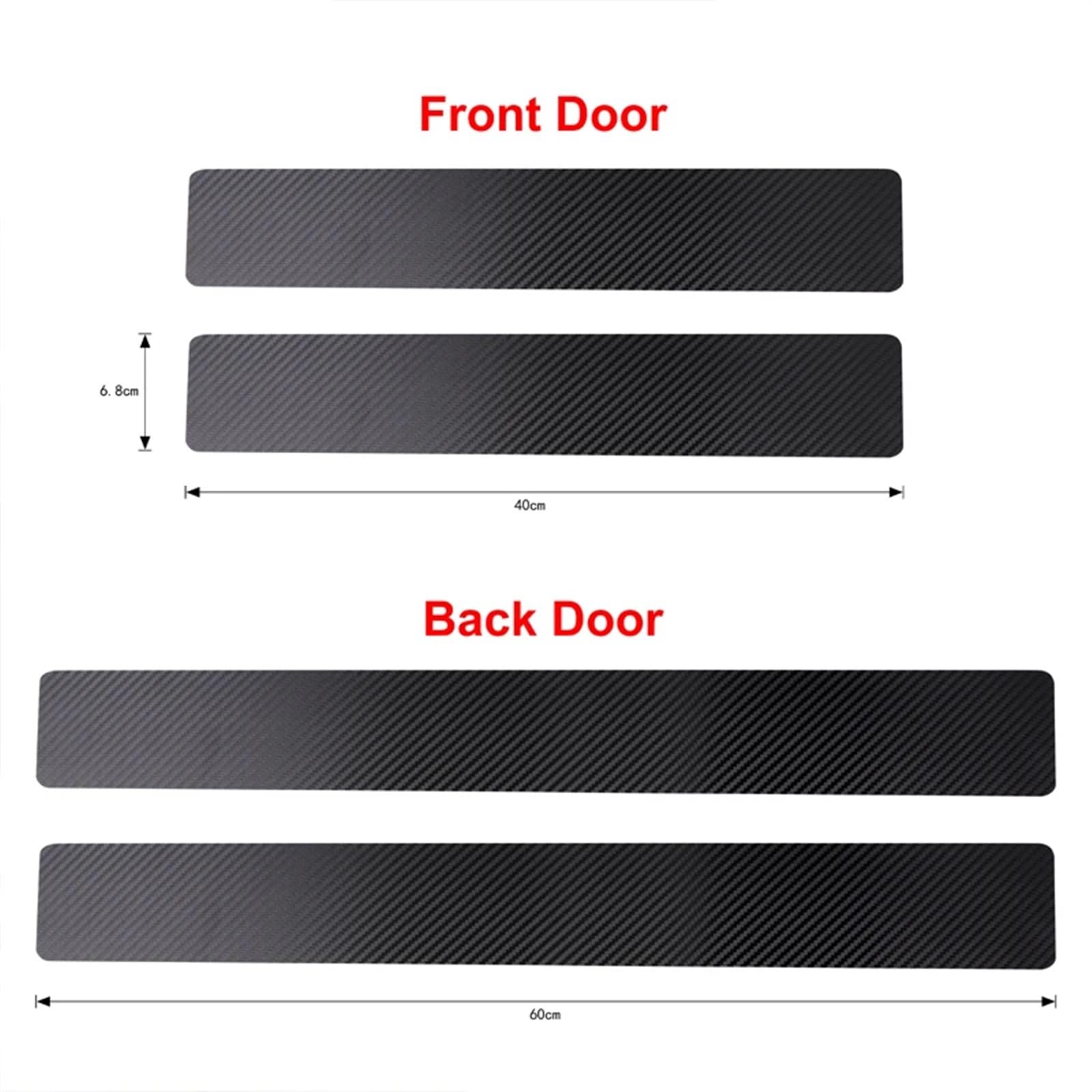 Tira Protectora de Parachoques 4 Pegatinas Negras para Puerta de Coche, Placa Fibra Carbono, para umbral, Cubierta antiarañazos, calcomanía Universal