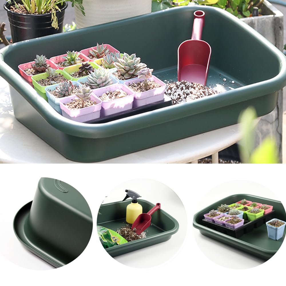 Multifunktionales Tablett für den Garten, 58,4 x 41,7 x 10,9 cm, Pflanzschale zum Mischen, Anbauen und Aufbewahren von Sukkulenten und Kakteenerde, leicht zu reinigen, Grün