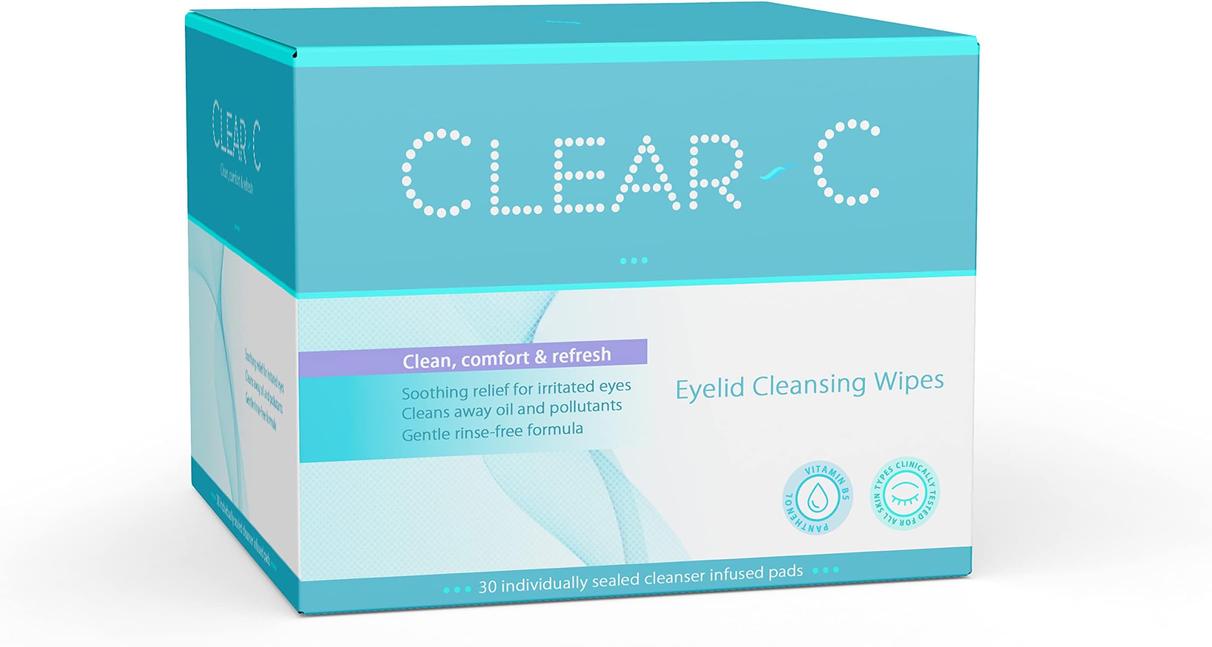 Clear C Eyelid Wipes Pre-Moistened for Dry Eyes – Rinse Free Eye Lid Cleaning Wipes – Individually Wrapped Travel Eye Wipes, 1 Box of 30