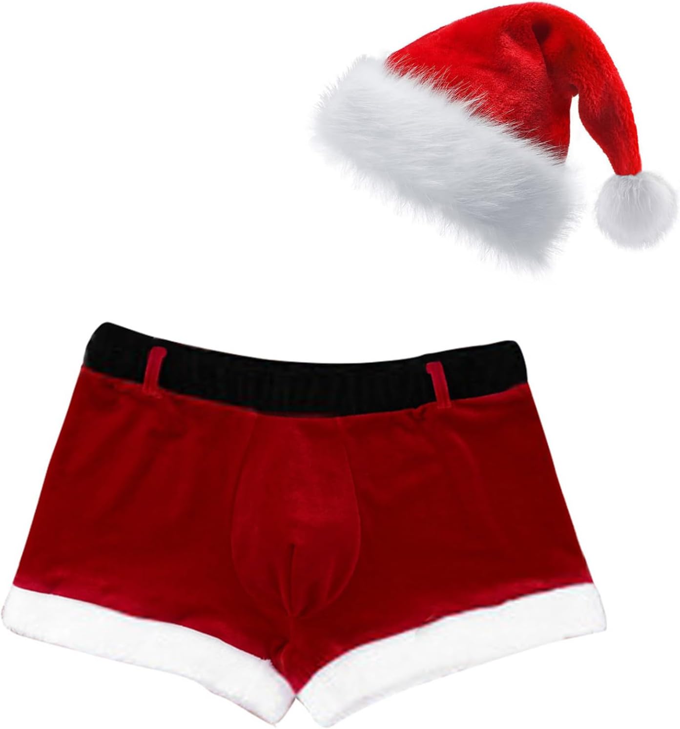 Men's Christmas Santa Claus Boxer Shorts Underwear with Hat Sets Sexy Holiday Cosplay Suit