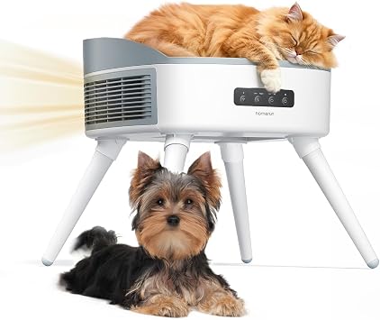 HomeRunPet 2-in-1 Pet Heater with Heated Cat Bed & Air Filter Quiet Safe 1300W Space Heater for Cats & Small Dogs, Indoor Room Warmer with Tip-Over Protection