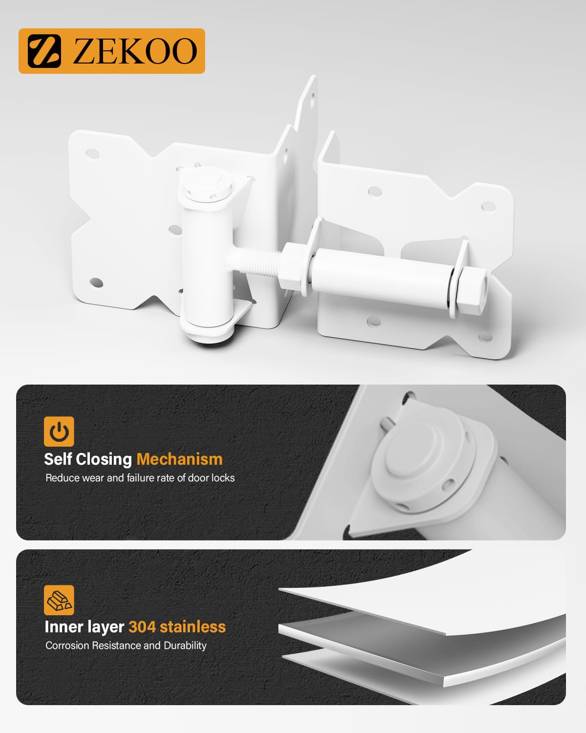 ZEKOO Cerniere a chiusura automatica per recinzioni in vinile e PVC con chiusura bianca (1, bianco)