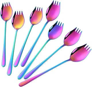 Buyer Star Sporks Metal 7-pack 18/8 Stainless Steel Sporks for Everyday Household Use, 7.6-Inch / 1.6-Ounce/Ice Cream Spoon & Salad Forks, Fruit Appetizer Dessert (Rainbow)