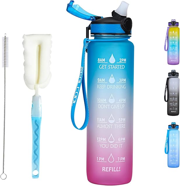 RealCool 1 Litre Water Bottle with Straw,Drinks Bottle,Gym Water Bottle,Sports Water Bottle with Time Marker,Leakproof BPA Free and Portable Large Water Bottle for Children,Men and Women ,BP