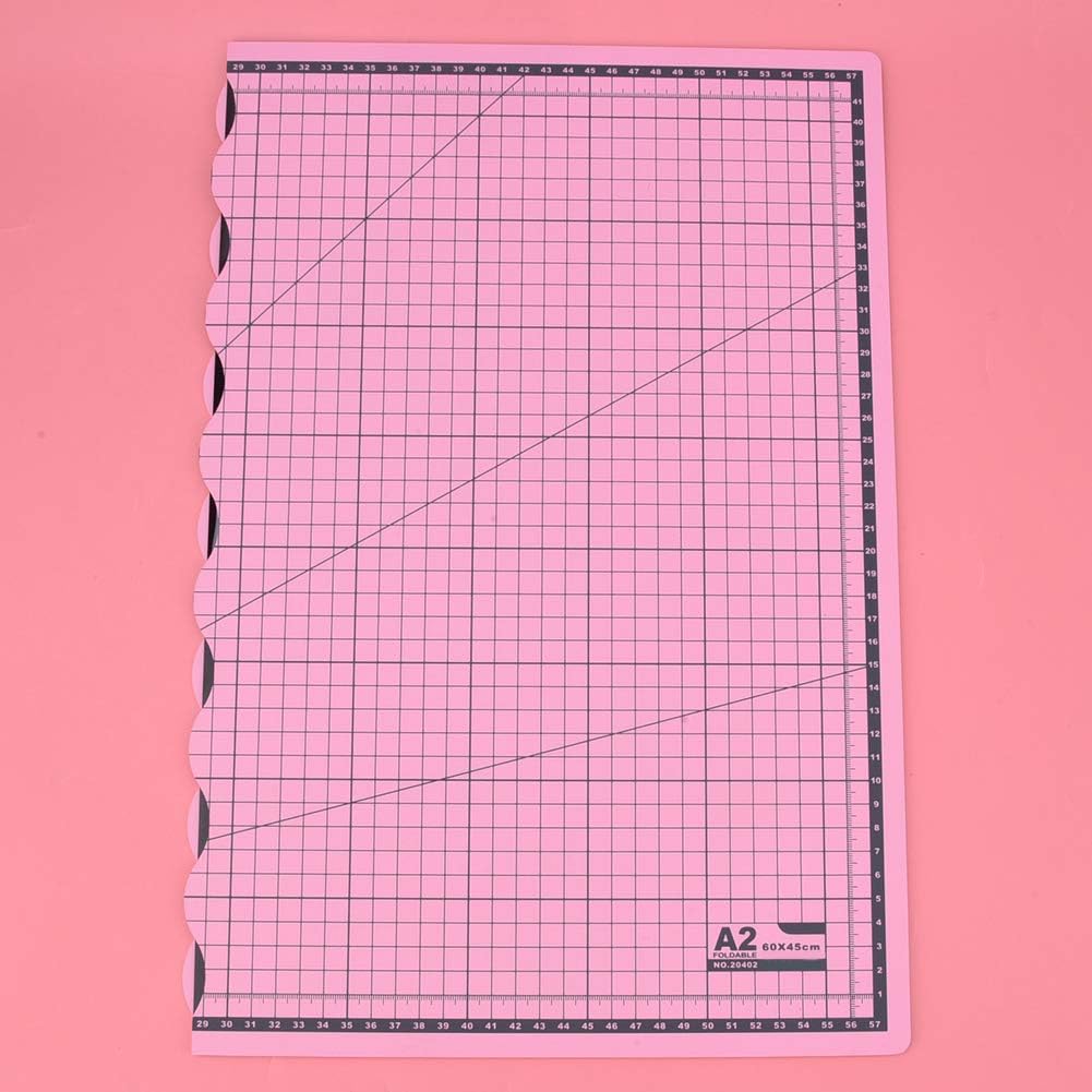 Portable Folding A2 Self Healing Cutting Mat with Grid Lines for Paper Leather Fabric Crafts, Non Slip Carving Pad for Writing Drawing Engraving and DIY Projects (Pink)