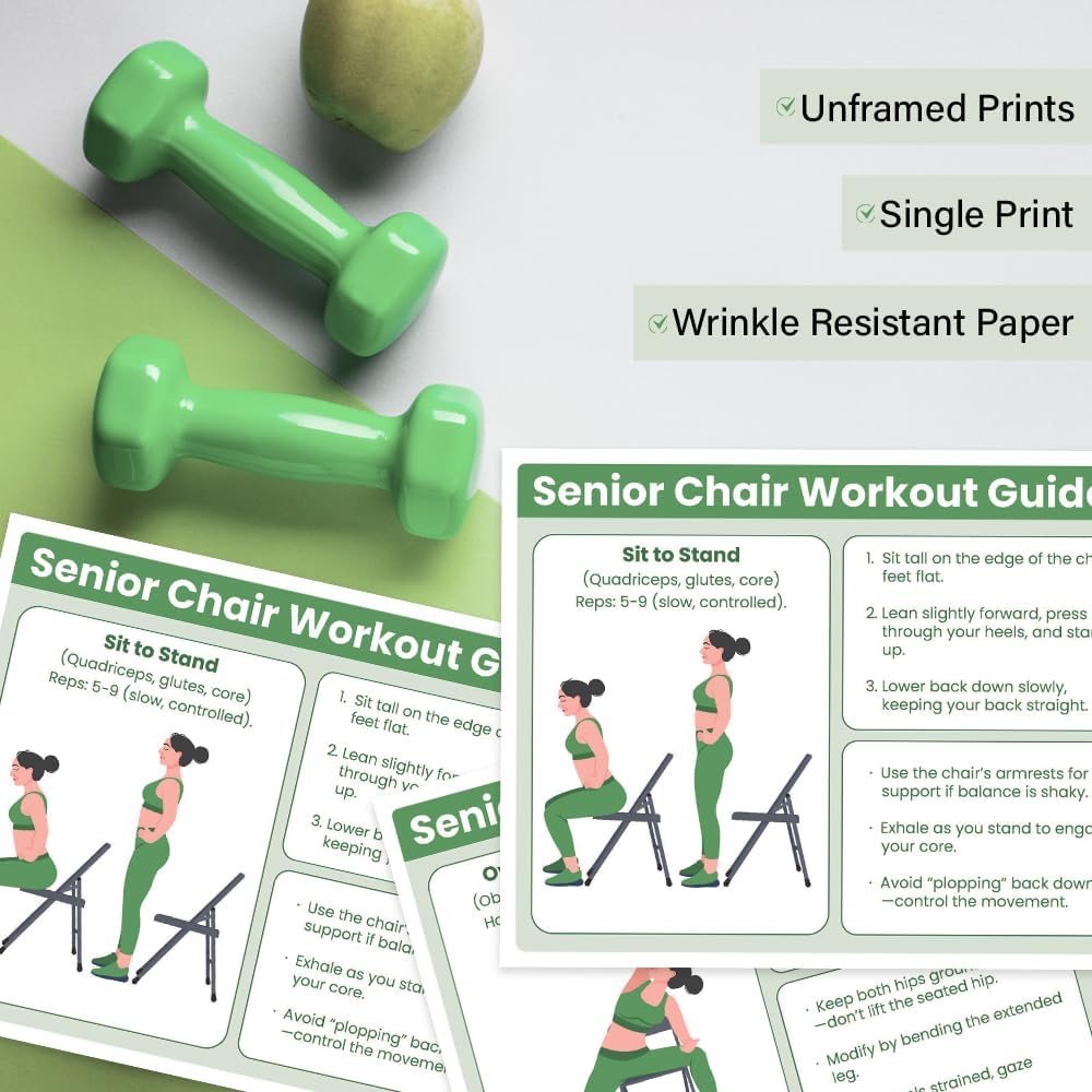 Senior Exercise Chair Workout Poster, 30-Day Stretching and Gentle Seated Exercise Chart
