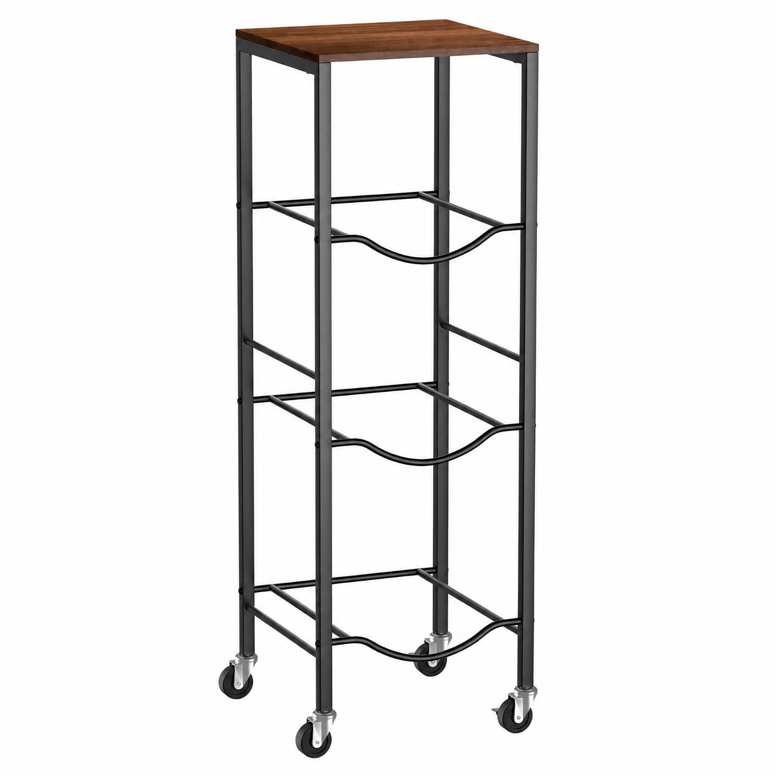 LOVIVER Portabottiglie Verticale a più Livelli Autoportante Scaffale Portabottiglie con Ripiano in Legno Robusto Portaoggetti per Ufficio, Sala Pausa, Con Ruote