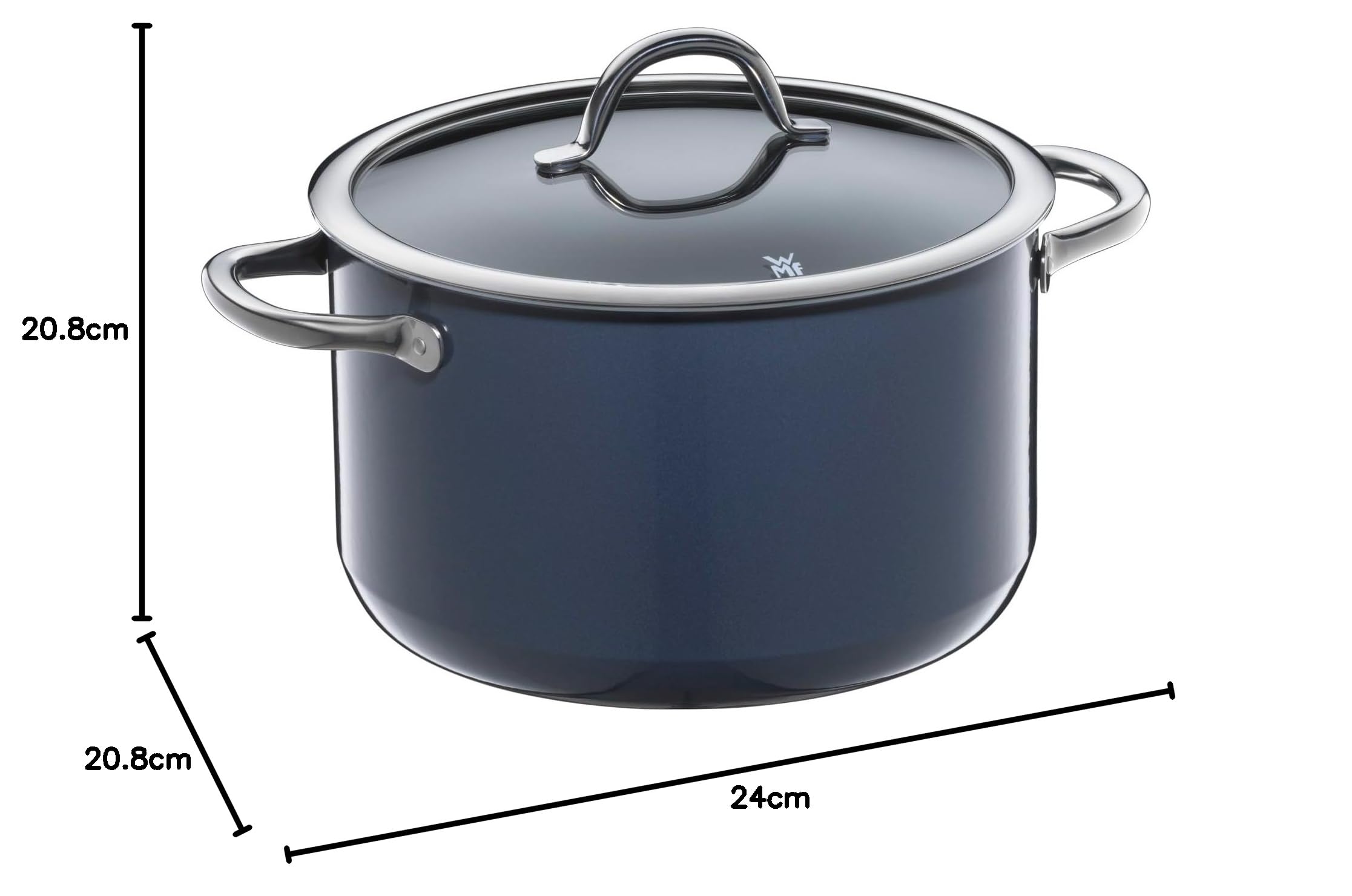 WMF Fusiontec Inspire - Cacerola grande (24 cm, tapa de cristal, 6,4 L, cerámica de alta tecnología, resistente a los arañazos, sin revestimiento), color azul oscuro