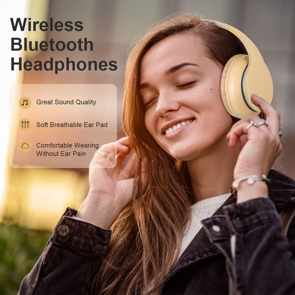 Bluetooth Headphones Over Ear-Apricot