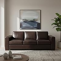 NaomiHome Freya Genuine Leather 3-Seater Sofa: Ergonomic Backrest, Square Arms, Solid Wood Frame, 800 lbs Capacity, Removable Cushions