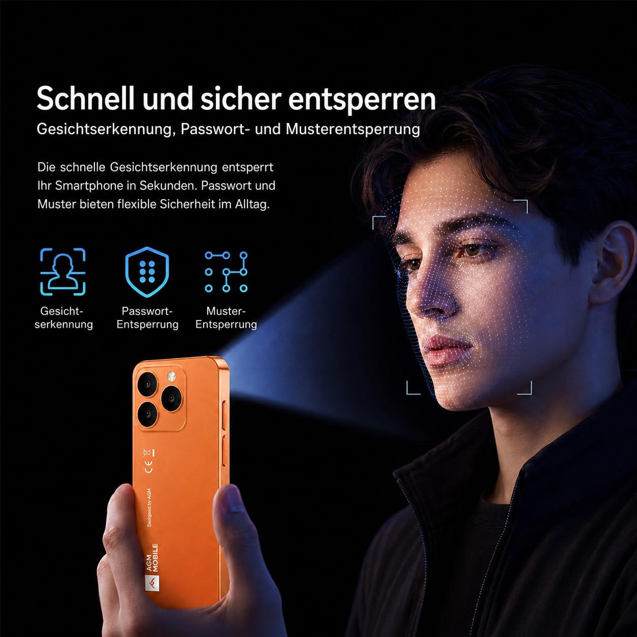 AGM Note N2 Smartphone Android 16 Go, Mini Handy Ohne Vertrag | 4,96 Zoll Display, 3000 mAh Akku, 3GB+32GB, ultradünnes Gehäuse für Schülerhandy, 4G Dual SIM/5MP/IP54/GPS/blau