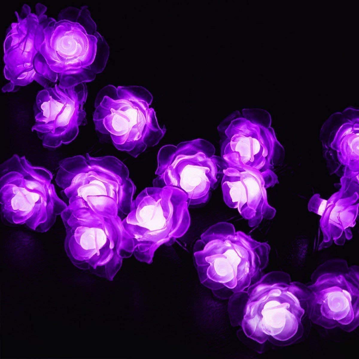 KINGCOO Solar Flower String Lights, Waterproof 20LED Rose Flower 2 Mode Solar Starry Lighting Christmas Fairy String Lights for Gardens Path Home Wedding Party Decorations (Purple)