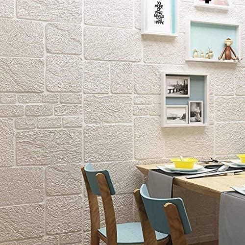 Dehome 3D Brick Wallpaper PE Foam self Adhesive Brick Design Wall Stickers/DIY Wallpaper for Home Hotel Living Room Bedroom Cafe Decor || Size 70 * 70 cm (White Stone, 1)