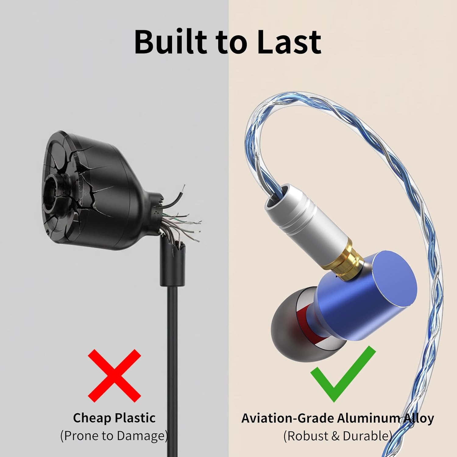 G4M3C1L HiFi IEMs, Wired in-Ear Monitors with Detachable MMCX Cable, Professional Audiophile Earbuds, Aluminum Shell & 4-Strand Silver-Plated Cable, 3.5mm No Mic Azure Blue