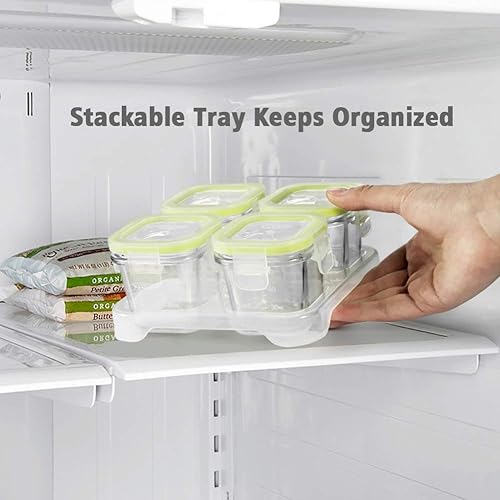 Miniatura 3 de Paquete de 4 recipientes de vidrio para alimentos para bebés con tapas herméticas y bandeja apilable (verde menta, 3 onzas cada uno), recipientes de