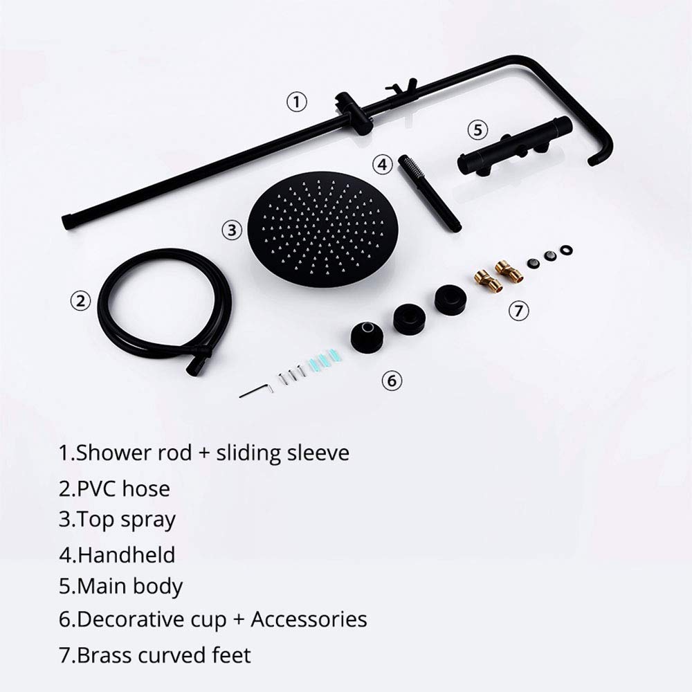 Grifo Mezclador para baño, Color Negro Mate, con Efecto Lluvia, desviador latón, Cabezal Ducha Mano 8-12 Pulgadas, Brazo Pared, válvula, 12 Pulgadas
