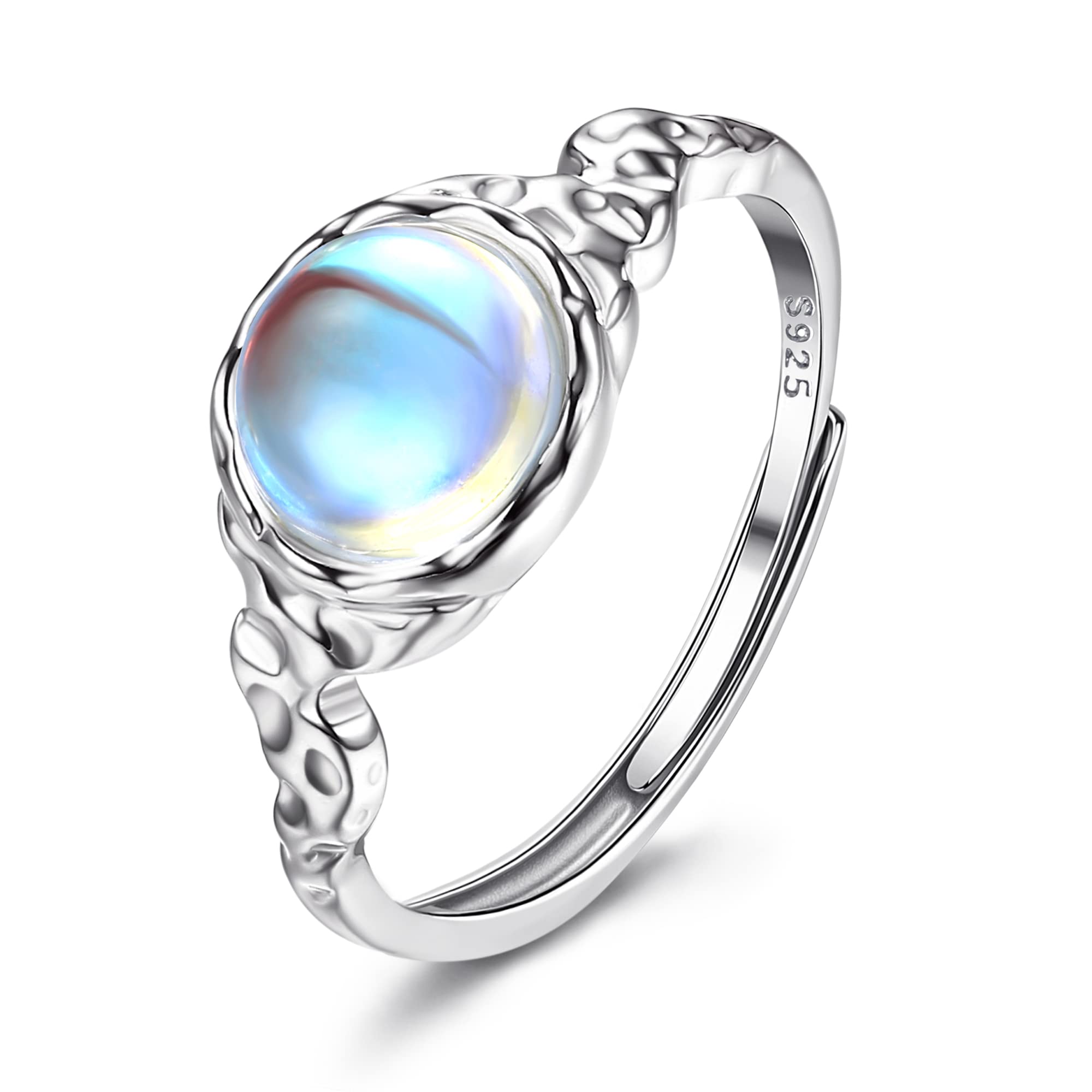 KRFYAnillo de Piedra Lunar para Mujer 925 Plata Esterlina Arco iris Piedra Lunar Alta Pulida Joyería Hecha a Mano Anillos de Plata Ajustables para Madre Novia Niña