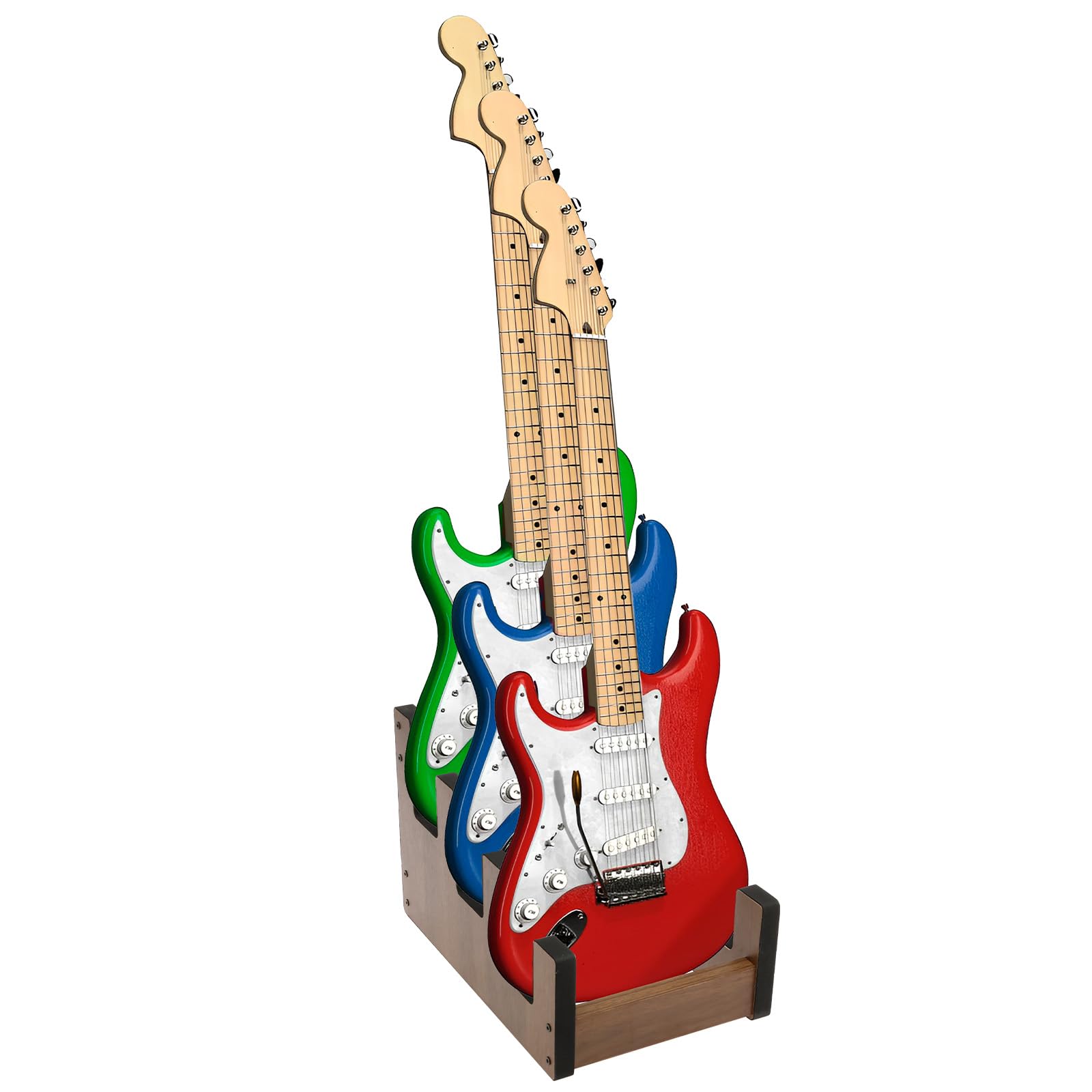 Zhjiutak Brown Wooden Guitar Stand For Multiple Guitars,Guitar Rack,3-Holder,Front Display Space-Saving Floor Guitars Rack With Nonslip Base Bass Stand For Home Studio Stage