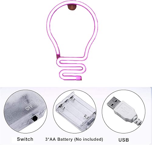 Miniatura 6 de Bombillas de neón rosadas, luces LED de noche, luces de neón colgantes con carga USBluces de pared de neón que funcionan con pilas, luces