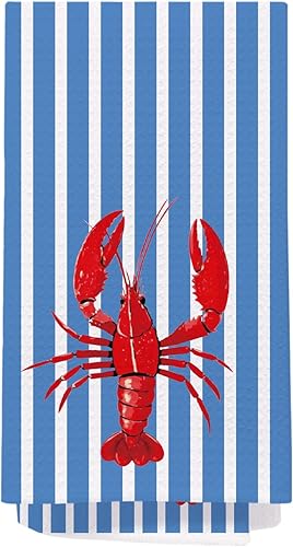 Miniatura 18 de SPBL&L Toallas de Cocina Retro de Playa Costera, Toallas de Té y Platos Decorativas con Estrellas de Mar y Olas Náuticas para Cocina, Toallas