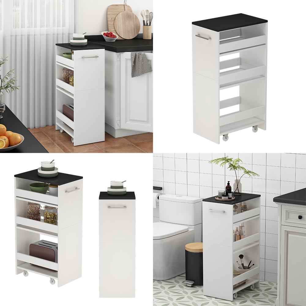 Vicco Caisson à roulettes Rivo, Blanc/Anthracite, 30x84.8cm | avec roulettes et surfaces de rangement ouvertes pour une utilisation flexible