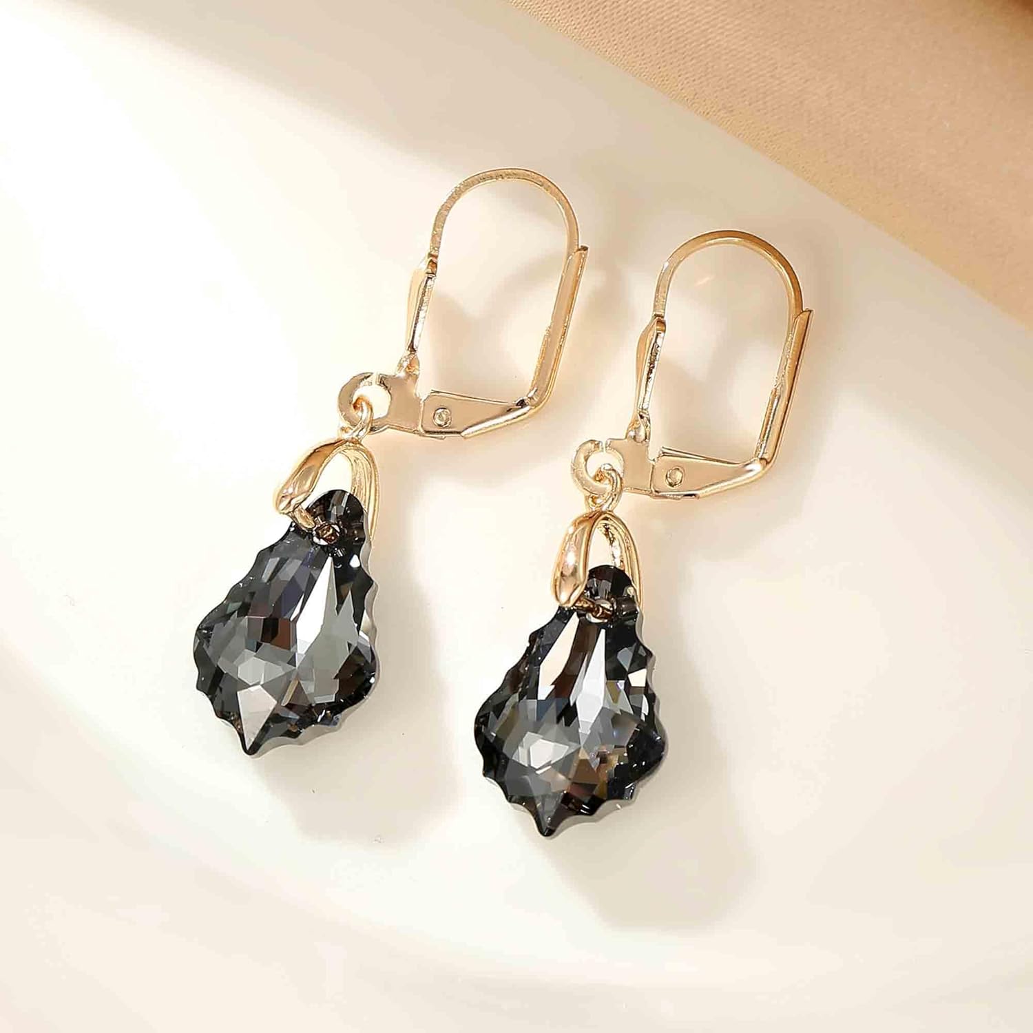 Austrian Crystal Baroque Drop Leverback Earrings for Women Fashion 14K Gold Plated Hypoallergenic Jewelry