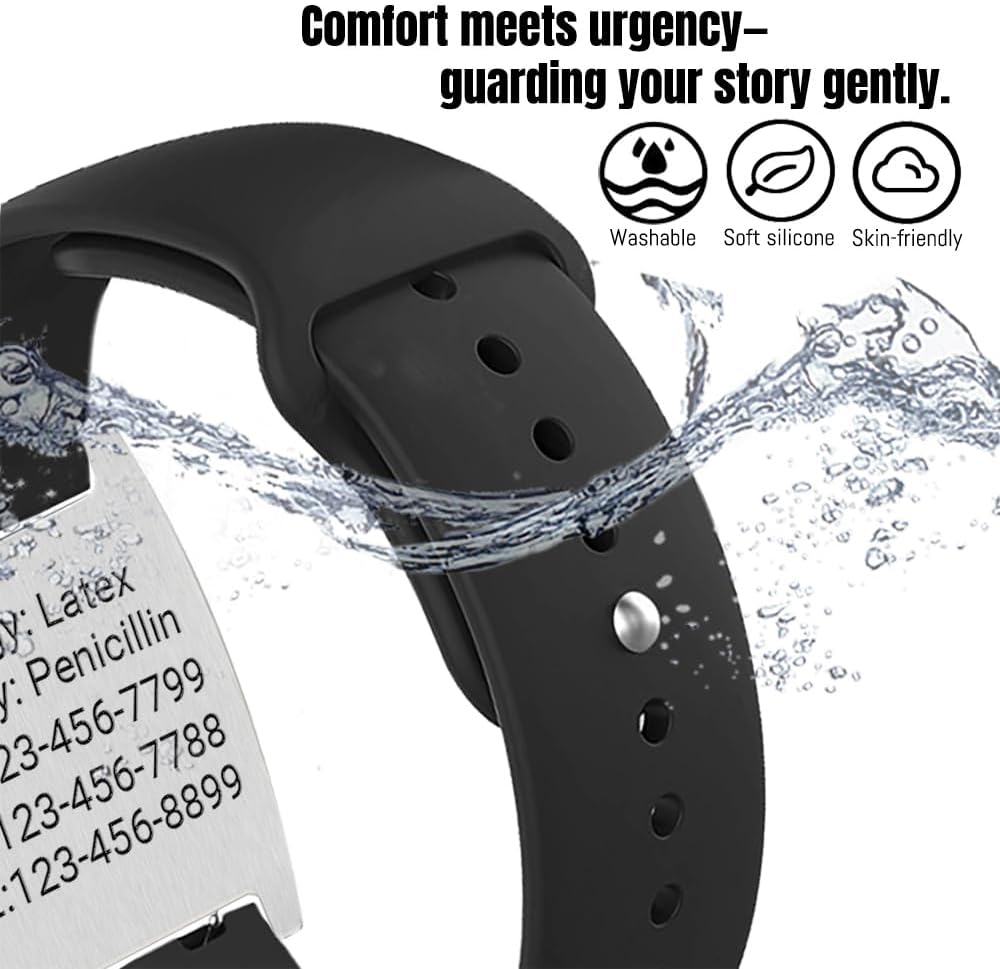Personalized Silicone Medical Alert ID Bracelets Gifts Custom Engraved Stainless Steel Tags Medical Emergency Identification Bracelet for Women and Men 6-8in - Image 2